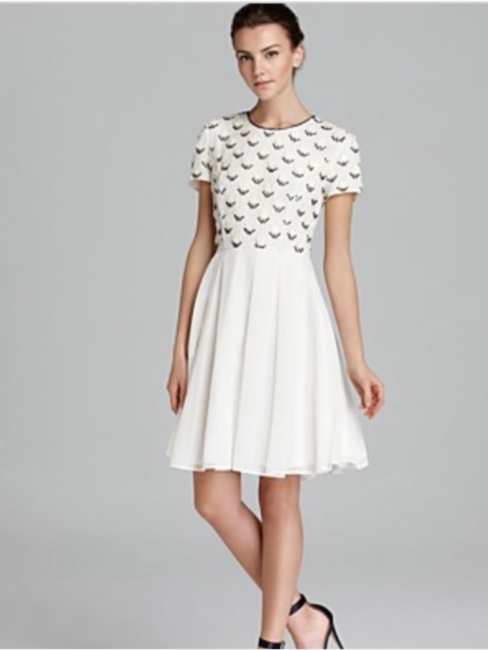 French Connection White Beaded Rose Bodice Mini Dress Size 8